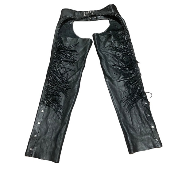 Vintage UNIK Genuine Leather Braided Roses Fringe Riding Chaps - Picture 4 of 10